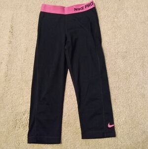 Girls Nike Pro Dri Fit Leggings Black With Pink Trim Size Small